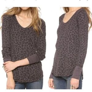 Free People gray leopard thermal style shirt